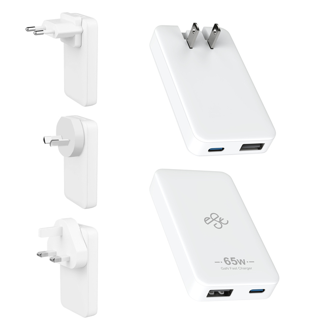 Travel 65W Dual Type-C Ultra Thin Foldable Plug Phone PD Fast Charger GaN Battery Charger Power Supply Adapter