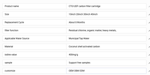 Wholesale Custom Coconut Shell Activated Carbon Cartridge <strong>Filter</strong> 10" X 4.5" Inch Reverse Osmosis <strong>CTO</strong> <strong>Filter</strong> for Hotel Use - Product Image 5