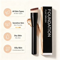 Kuas Makeup Tunggal Profesional Bentuk Kuas Sudut dengan Gagang Kayu Hitam, Bulu Sintetis Vegan, Logo Custom OEM ODM