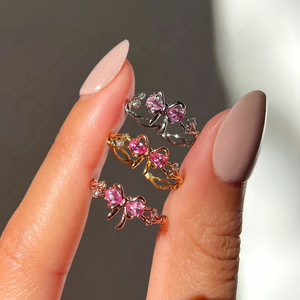 Dainty Custom Kids Jewelry 925 Sterling Silver Adjustable Bow <b>Ring</b> <b>Girls</b> Pink CZ 18K Gold Plated Fine Jewelry <b>Rings</b> <b>for</b> Women - Product Image 3
