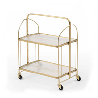 Chariot de service pliable doré de style médiéval à trois niveaux en verre, chariot de salle à manger, table de rangement de cuisine transparente, modèle très tendance