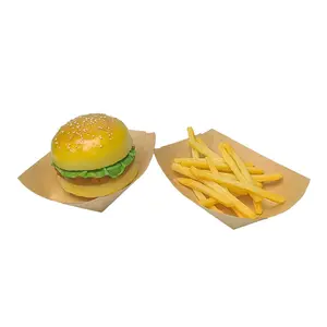 Disposable paper custom printing boat shaped french fries chips fried chicken burger food serving tray paper box