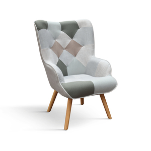 Fauteuil Mila avec repose-pieds, tissu multicolore, pieds en bois, fauteuil inclinable d'intérieur - Product Image 3
