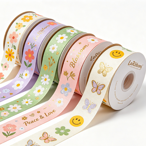 Grace Customize Gold Foil Glitter Print Personalised Printed 16mm 22mm 28mm Spring Gift Decoration Grosgrain <b>Ribbon</b> - Product Image 2