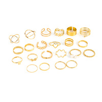 Ensemble de 22 bagues cœur pour femme élégantes et tendance Bague d'ouverture papillon multi-articulations plaquée or pour les anniversaires