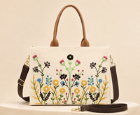 Sac fourre-tout en toile Hindvanta Global Embroidery, broderie florale peinte à la main, doublure en coton, réutilisable, bandoulière, personnalisé pour femme