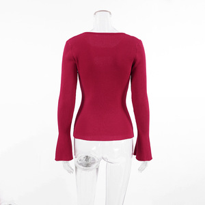 Wholesale Solid Color Long Sleeve Keyhole Sweetheart Knitted Fall <b>Winter</b> Tops for Women Fashion - Product Image 5