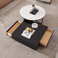 Table basse de rangement 2-en-1 en pierre frittée, table ronde avec tiroir carré, design peu encombrant pour salon et maison