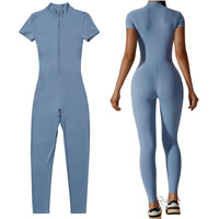 Vente en gros de vêtements de sport Combinaison avec fermeture éclair sur le devant Salopette de yoga une pièce pour femmes Danse active Combinaisons de fitness pour entraînement de gymnastique
