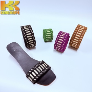 Correa trenzada para <span class=keywords><strong>sandalias</strong></span> con diseño geométrico bicolor y adornos de pedrería, banda superior tejida para calzado con marco metálico para <span class=keywords><strong>sandalias</strong></span> tipo pantuflas - Product Image 2