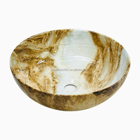 YINGJIE Onyx Marmor Rundes Blütenblatt-Waschbecken Exotischer Steinoptik-Keramik-Kunstwaschtisch für Badezimmer