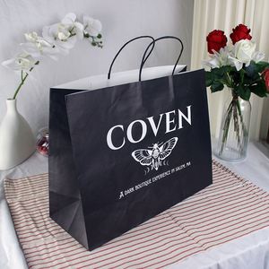 Custom Logo Ribbon Handle Black Coated Paper Bag Embossing for Fashion Apparel Brands Paper Shopping Bags with Hot Foil - Product Image 3