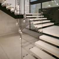 Escalier intérieur en bois Tanlong, escalier moderne en verre, escalier droit en bois pour intérieur, système de garde-corps en verre