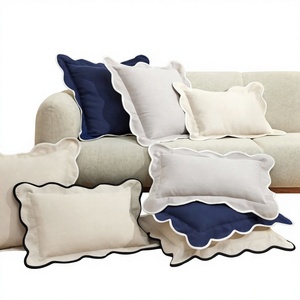 <b>INDIAN</b> TEXTILES H/L Cotton Wave Shape <b>Throw</b> Pillow Cover Removable Washable Solid Color Minimalist Design - Product Image 1