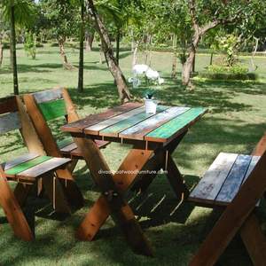 โต๊ะสวนหลากสีพร้อมดีไซน์ขาแบบ X แข็งแรงทนทาน ผลิตจากไม้สักแบบดั้งเดิม ขนาด 120x70x78 ซม. เหมาะสำหรับตกแต่งพื้นที่กลางแจ้งของคุณ - Product Image 3