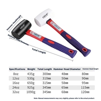 Maillet en caoutchouc blanc de 32 oz avec manche en fibre de verre, tête ronde, outil manuel pour la réparation automobile