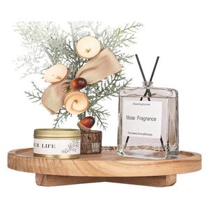 Wooden Round Decorative <b>Tray</b> For Kitchen Condiment <b>Storage</b> Multifunctional Varnished Standing Type - Product Image 2