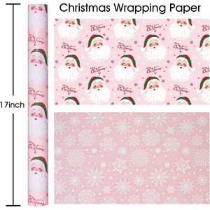 Papel de Regalo Navideño Burymento, Diseño Rosa de Santa Claus, 17 Pulgadas x 32.8 Pies, Papel Ecológico para Manualidades y Regalos - Product Image 4