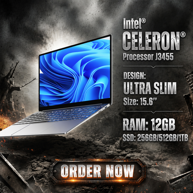 2025 15.6-Inch Slim Laptop Intel J3455 12GB RAM 256GB SSD Wireless IPS Panel Gaming Notebook Computer Cheap Stock Available