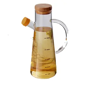 factory wholesale kitchen restaurants hotel home use oil vinegar sauce glass bottle with bamboo silicon non-leakage ring lid