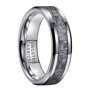 Bague en tungstène Coolstyle 6 mm pour homme et femme, alliance de fiançailles et de mariage, incrustation en <span class=keywords><strong>fibre</strong></span> de carbone grise, biseautée, ajustement confortable - Product Image 1