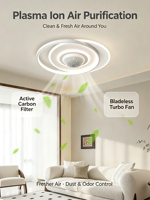 Ventilateur de plafond purificateur d'air à ions plasma Yeyun, sans pales, télécommande 6 vitesses, lampe de plafond LED à gradation progressive pour chambre à coucher