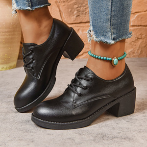 Nouvelles chaussures à lacets rétro à talon moyen, style britannique, talon épais, chaussures de travail professionnelles pour femmes, taille 43 - Product Image 3