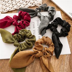 Groothandel strik scrunchies kwast geknoopte satijnen scrunchies eenvoudige effen kleur scrunchies voor vrouwen - Product Image 6