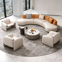Canapé modulaire incurvé en cuir de luxe italien, style crème, ensemble de chaises longues de bureau, taille et matériaux personnalisables