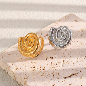 18K Gold Plated Stainless Steel Spiral Conch Open <b>Ring</b> Vintage Textured <b>Statement</b> <b>Ring</b> For Women Fashion Jewelry - Product Image 6