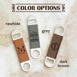 Cadeaux de <span class=keywords><strong>mariage</strong></span> pour hommes enterrement de vie de garçon Décapsuleur de bière en similicuir gravé au laser personnalisé - Product Image 4