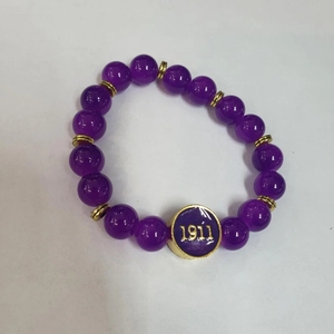 パープルゴールドOmegaa Phi Beta Alpha Phi Delta Sigma Psi男性ギリシャの友愛弾性ブレスレット翡翠天然石ビーズブレスレット - Product Image 5