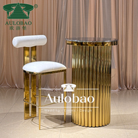 Meubles de mariage modernes, table de bar ronde en acier inoxydable doré et chaise pour club et salon
