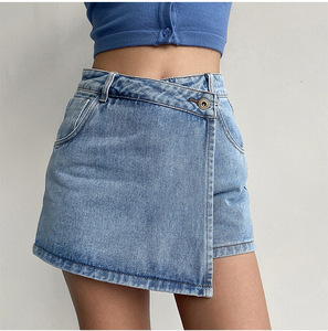 Tùy Chỉnh Phụ Nữ Mùa Hè Cao Eo A-Line Denim Giản Dị Váy Quần Short Không Đối Xứng Thiết Kế Quần Short Nhà Sản Xuất - Product Image 1