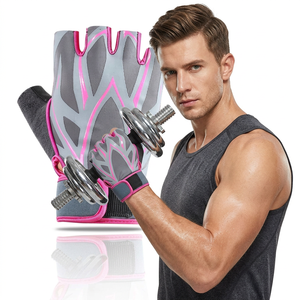Guantes de Entrenamiento de Moda para Levantamiento de Pesas con Soporte para Muñeca, Gris Rosa, de Secado Rápido, Nailon, con Detección Táctil, para Cuatro Estaciones, Uso Exterior - Product Image 1