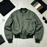 Blouson Bomber MA1 Homme Hiver Personnalisé avec Logo OEM, Tissu Polyester, Broderie Logo Avant, Col Montant, Vente en Gros OEM, Faible MOQ