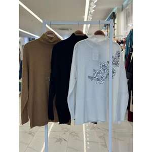 Pull en tricot brodé Sobe pour femme, col roulé, manches longues, automne, décontracté, noir, coupe standard - Product Image 2