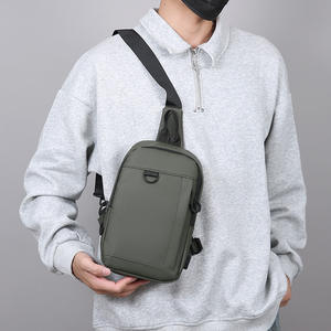 Sac de poitrine pour homme LJD8609, grande capacité, revêtement PU, multifonctionnel, sac de voyage d'affaires USB, sac bandoulière gris, noir, vert militaire - Product Image 4