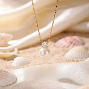 Minimalist Single CZ <b>Shell</b> Pearl Pendant Necklace Gold Color Copper Jewelry Elegant Large Round Pearl <b>Choker</b> for Women Gift - Product Image 2