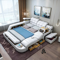 Lit de massage électrique multifonctionnel Tatami Lit doux Chambre principale minimaliste moderne Lit double 1.8m