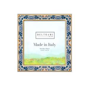 Beltrami <b>Photo</b> <b>Frame</b> Enamel <b>Square</b> Maiolica Gold 4x6 Inch Real Silver Plated Made in Italy - Product Image 1