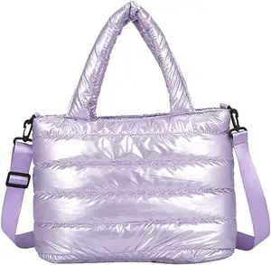 Custom puff print tear-resistant custom nylon large puffy quilted puffer cross body puff tote bag with cotton padded