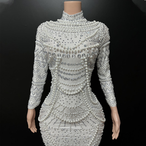 Novance Y3710 Nuovi Arrivi Abiti <span class=keywords><strong>da</strong></span> Sera di Lusso con Strass e Perle per Donne, Elegante Vestito <span class=keywords><strong>Bianco</strong></span> per Matrimoni e Cocktail Party - Product Image 4