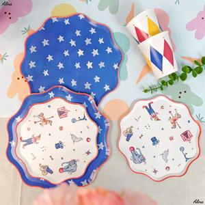 DAMAI Circus Kids Birthday Party Supplies Elephant Horse Clown Blue Red <b>Disposable</b> Party <b>Tableware</b> Paper Napkins Cups Plates - Product Image 1