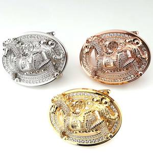 Hebilla de acero inoxidable para cinturón, hebilla ovalada de lujo con logotipo de caballo en relieve 3D, diamantes de imitación, cristal occidental, 4,0 cm de ancho interior - Product Image 6