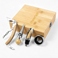 Meilleure Vente : Ensemble de 4 Outils de Bar en Bambou, Accessoires pour le Vin, avec Verseur à Vin et Coffret Cadeau en Bois de Bambou