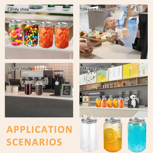 Boîtes de conserve en plastique PET transparentes personnalisables avec logo, avec couvercles en aluminium, pour boissons et gâteaux - Product Image 5