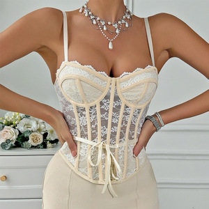 <span class=keywords><strong>Top</strong></span> Corto Sexy in Pizzo Francese con Stecche, <span class=keywords><strong>Corsetto</strong></span> Trasparente Senza Schienale, Bustier Traspirante, Elegante e Sensuale - Product Image 3