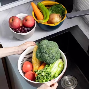 Double Layer Drain Basket <b>Plastic</b> <b>Kitchen</b> Vegetable Fruit Washing Colander Set 36X26.5X22cm - Product Image 2