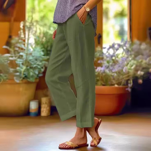 Cotton and <b>Linen</b> Women's <b>Pants</b> Loose Solid Elastic Waist Pocket Straight Leg Trousers Casual Tenths <b>Pants</b> Plus Size - Product Image 2